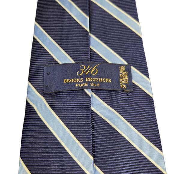 BROOKS BROTHERS 346 Men's Silk Rep Tie Made in USA Blue Grey Yellow‎ Striped - Picture 5 of 8